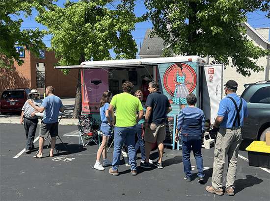 Crowd gathering at respite lunch